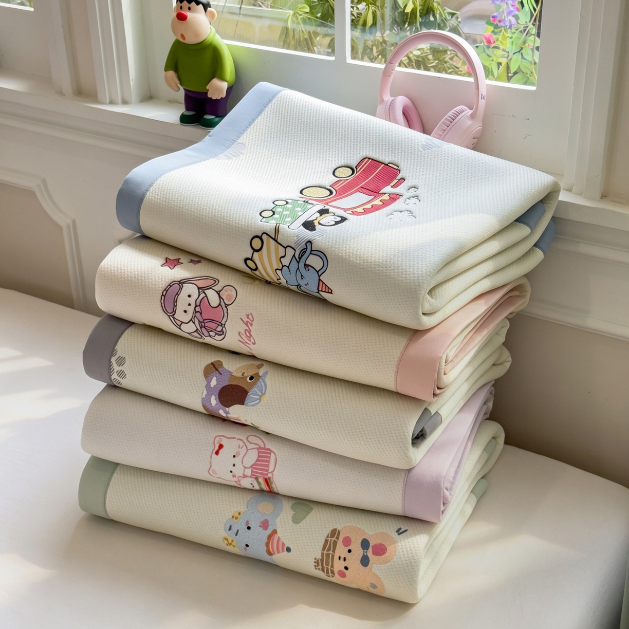 91家纺网 家纺一手货源 找家纺 眠多宝（绒多宝） 2026新款卡通网红风系列凉豆豆三件套 凉豆豆印加绣系列 A类凉豆豆床席床笠--床席款 组合图