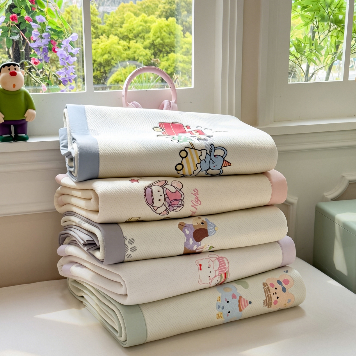 91家纺网 家纺一手货源 找家纺 眠多宝（绒多宝） 2026新款卡通网红风系列凉豆豆三件套 凉豆豆印加绣系列 A类凉豆豆床席床笠--床席款 组合图