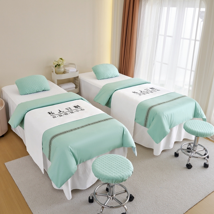 乐逸家纺 2026新款13372高支高密纯棉斜纹丝滑花边款专用床罩套件 全棉花边浅绿拼白