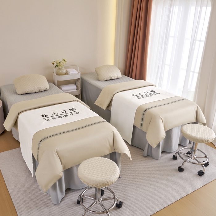 乐逸家纺 2026新款13372高支高密纯棉斜纹丝滑花边款专用床罩套件 全棉花边驼拼灰