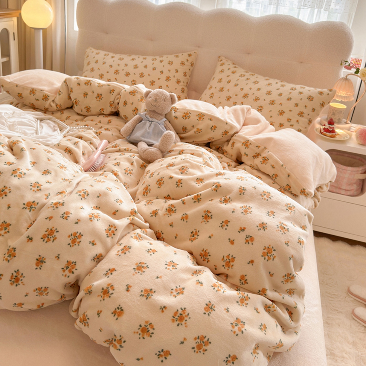 91家纺网 家纺一手货源 找家纺 欧妮家纺 2025新款A类牛奶绒印花四件套 田园小花