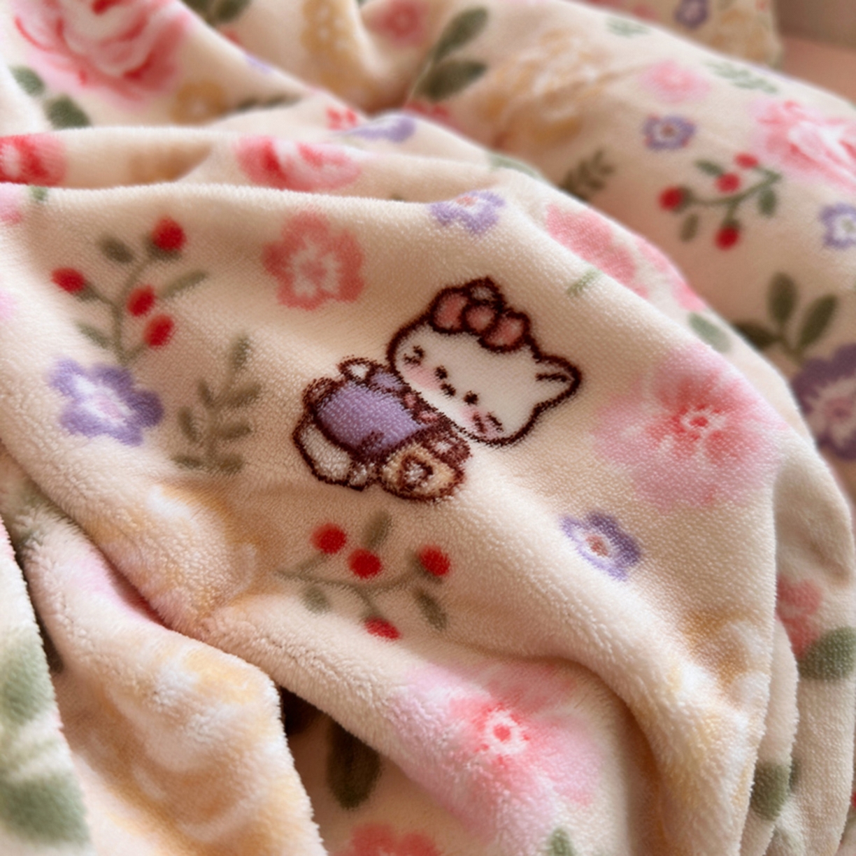 91家纺网 家纺一手货源 找家纺 欧妮家纺 2025新款A类牛奶绒印花四件套 花园小猫