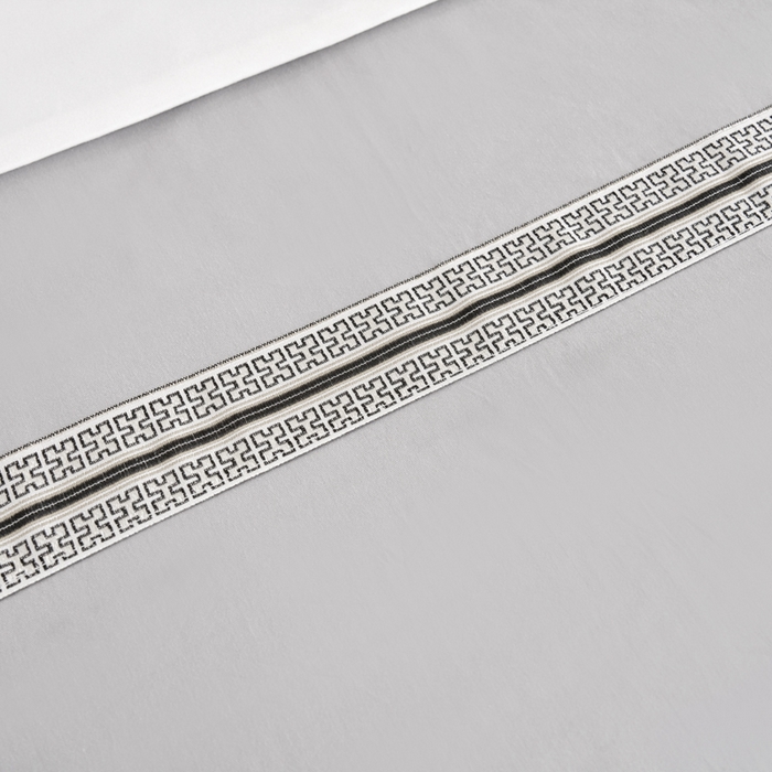 91家纺网 家纺一手货源 找家纺 乐逸家纺 2026新款13372高支高密纯棉斜纹丝滑花边款专用床罩套件 新品全棉花边高级灰