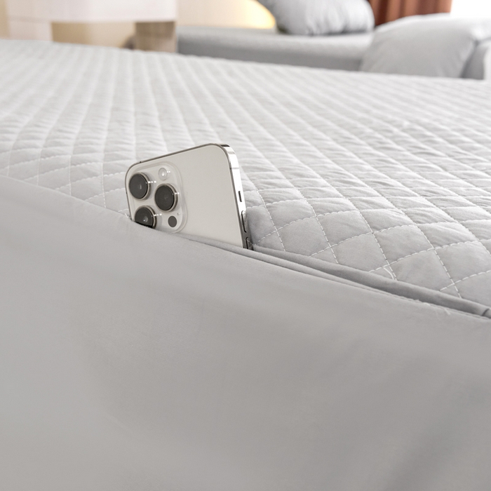 91家纺网 家纺一手货源 找家纺 乐逸家纺 2026新款13372高支高密纯棉斜纹丝滑花边款专用床罩套件 新品全棉花边高级灰