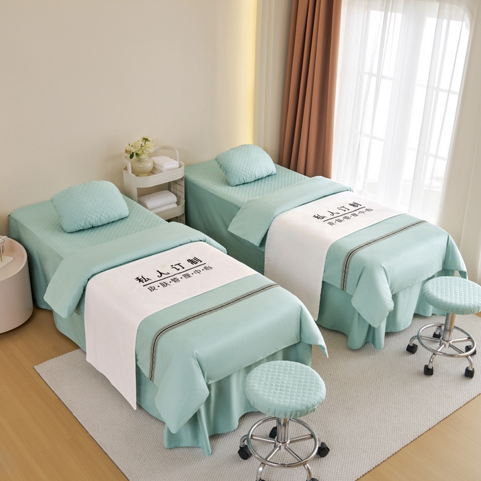 91家纺网 家纺一手货源 找家纺 乐逸家纺 2026新款13372高支高密纯棉斜纹丝滑花边款专用床罩套件 新品全棉花边浅绿