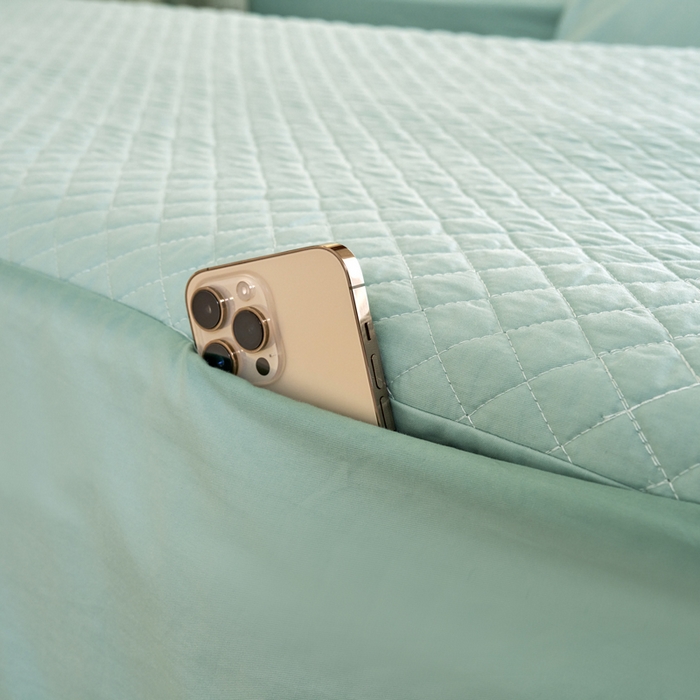 91家纺网 家纺一手货源 找家纺 乐逸家纺 2026新款13372高支高密纯棉斜纹丝滑花边款专用床罩套件 新品全棉花边浅绿