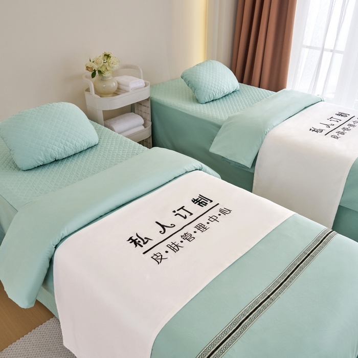 91家纺网 家纺一手货源 找家纺 乐逸家纺 2026新款13372高支高密纯棉斜纹丝滑花边款专用床罩套件 新品全棉花边浅绿