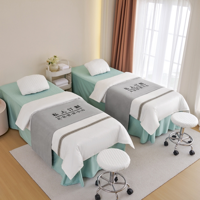 91家纺网 家纺一手货源 找家纺 乐逸家纺 2026新款13372高支高密纯棉斜纹丝滑花边款专用床罩套件 新品全棉花边浅绿