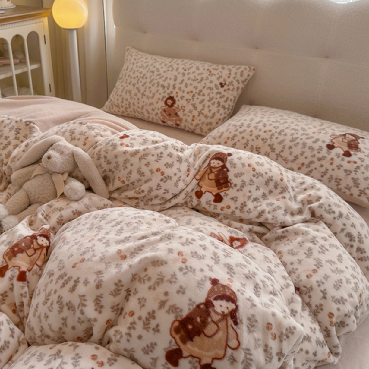 91家纺网 家纺一手货源 找家纺 欧妮家纺 2025新款A类牛奶绒印花四件套 甜美女孩