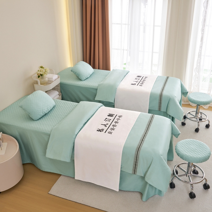 91家纺网 家纺一手货源 找家纺 乐逸家纺 2026新款13372高支高密纯棉斜纹丝滑花边款专用床罩套件 新品全棉花边浅绿