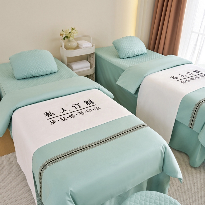 91家纺网 家纺一手货源 找家纺 乐逸家纺 2026新款13372高支高密纯棉斜纹丝滑花边款专用床罩套件 新品全棉花边浅绿