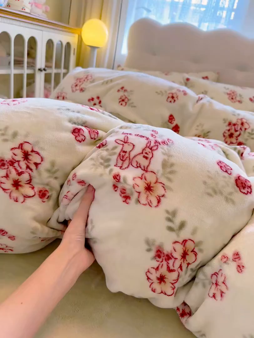 91家纺网 家纺一手货源 找家纺 欧妮家纺 2025新款A类牛奶绒印花四件套 两小无猜