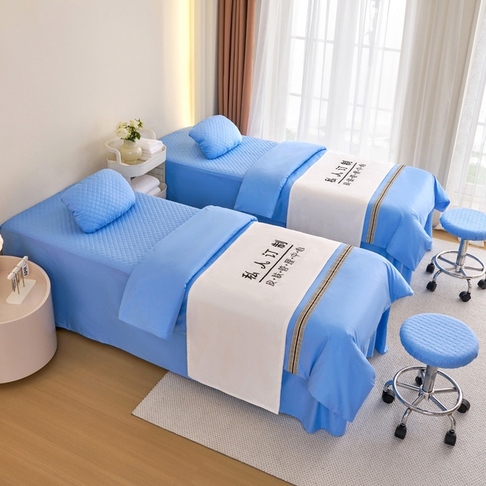 91家纺网 家纺一手货源 找家纺 乐逸家纺 2026新款13372高支高密纯棉斜纹丝滑花边款专用床罩套件 新品全棉花边天空蓝