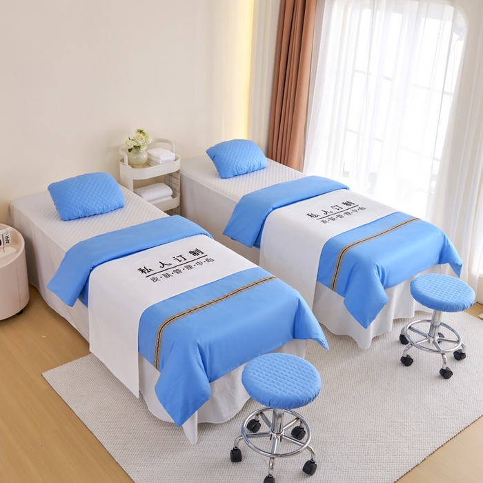 91家纺网 家纺一手货源 找家纺 乐逸家纺 2026新款13372高支高密纯棉斜纹丝滑花边款专用床罩套件 新品全棉花边天空蓝