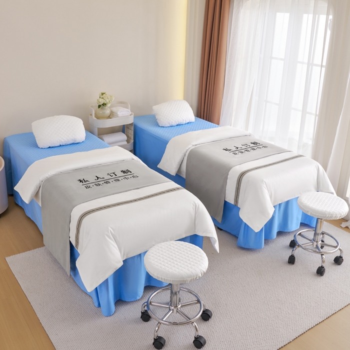 乐逸家纺 2026新款13372高支高密纯棉斜纹丝滑花边款专用床罩套件 新品全棉花边天空蓝