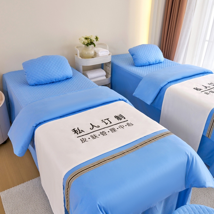 91家纺网 家纺一手货源 找家纺 乐逸家纺 2026新款13372高支高密纯棉斜纹丝滑花边款专用床罩套件 新品全棉花边天空蓝