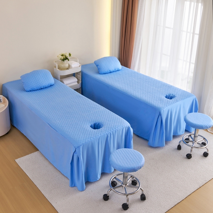 91家纺网 家纺一手货源 找家纺 乐逸家纺 2026新款13372高支高密纯棉斜纹丝滑花边款专用床罩套件 新品全棉花边天空蓝