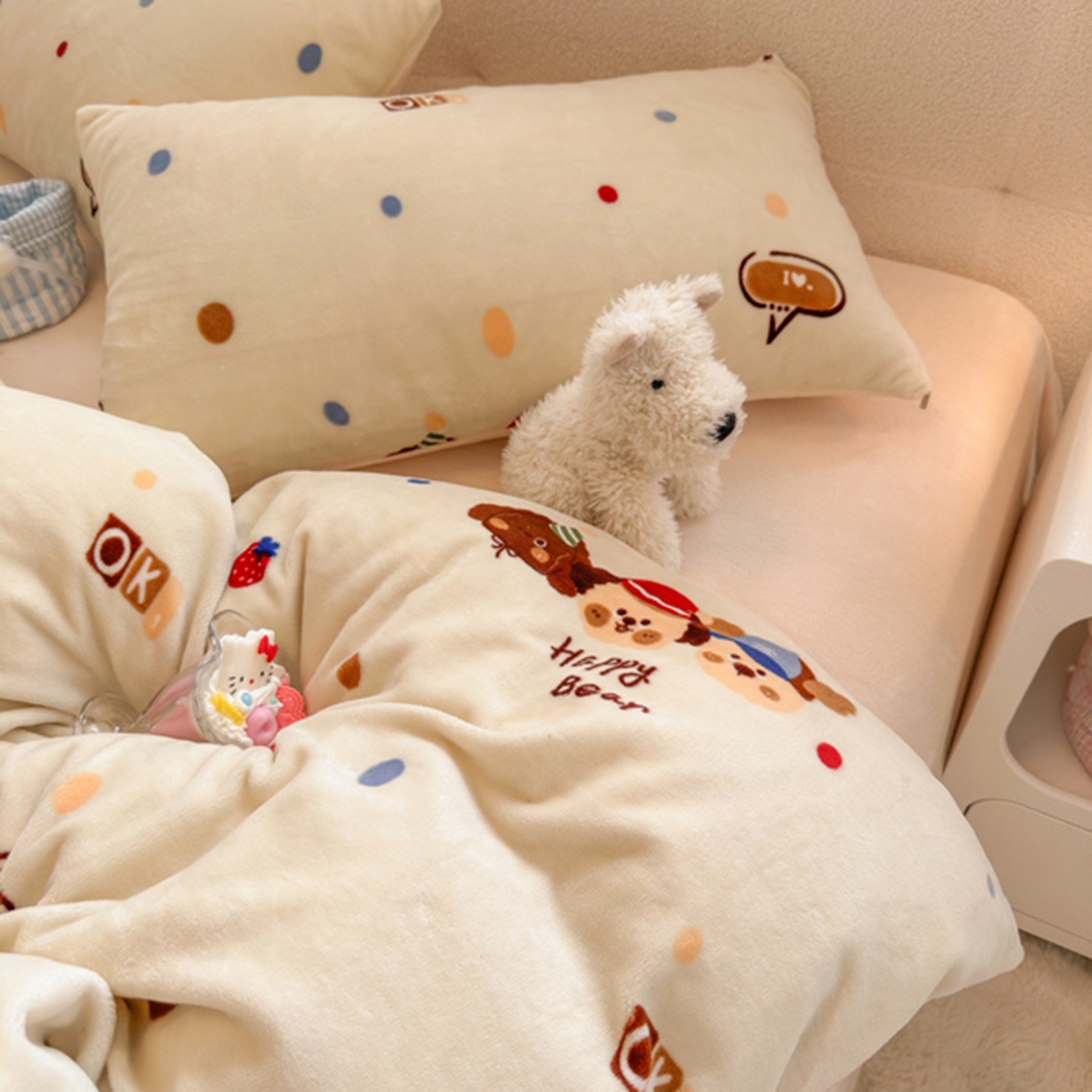 91家纺网 家纺一手货源 找家纺 欧妮家纺 2025新款A类牛奶绒印花四件套 汪汪狗