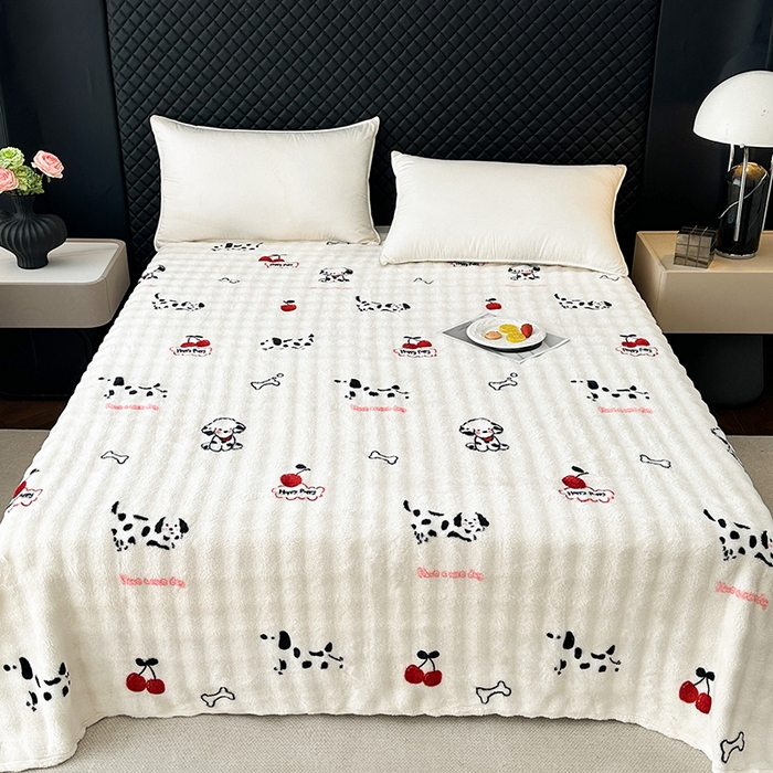 91家纺网 家纺一手货源 找家纺 欧妮家纺 2025新款亲肤舒适泡泡绒毛毯 波点萌狗