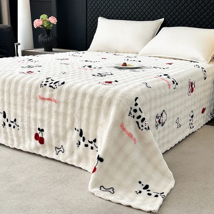 91家纺网 家纺一手货源 找家纺 欧妮家纺 2025新款亲肤舒适泡泡绒毛毯 波点萌狗