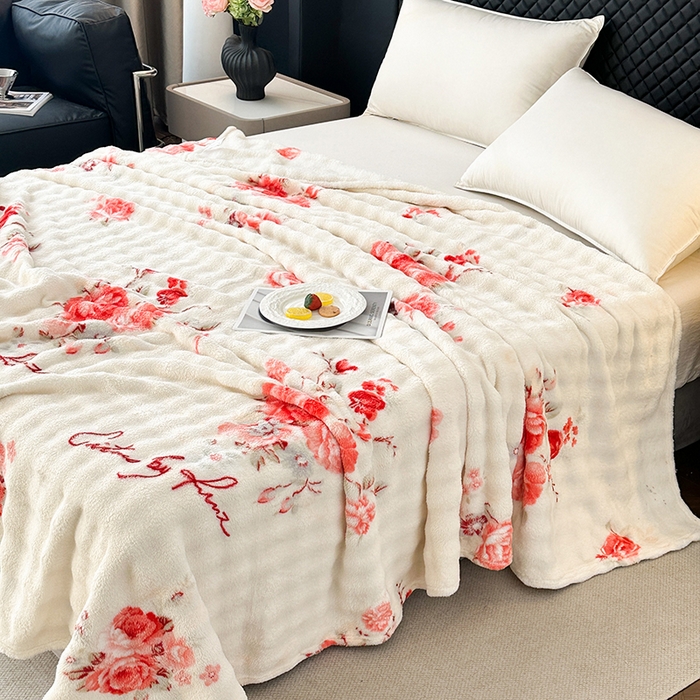 91家纺网 家纺一手货源 找家纺 欧妮家纺 2025新款亲肤舒适泡泡绒毛毯 国色天香