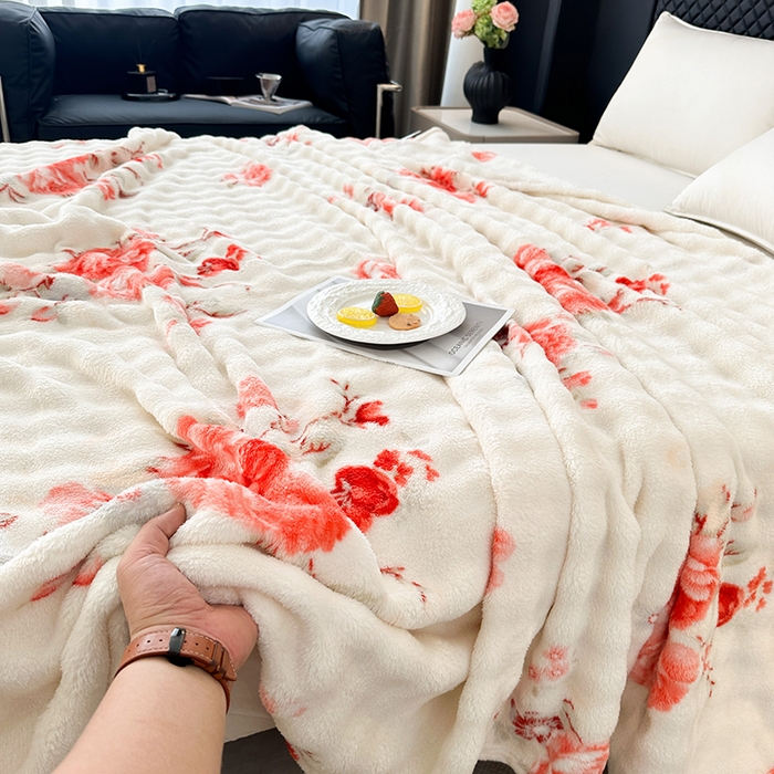 91家纺网 家纺一手货源 找家纺 欧妮家纺 2025新款亲肤舒适泡泡绒毛毯 国色天香