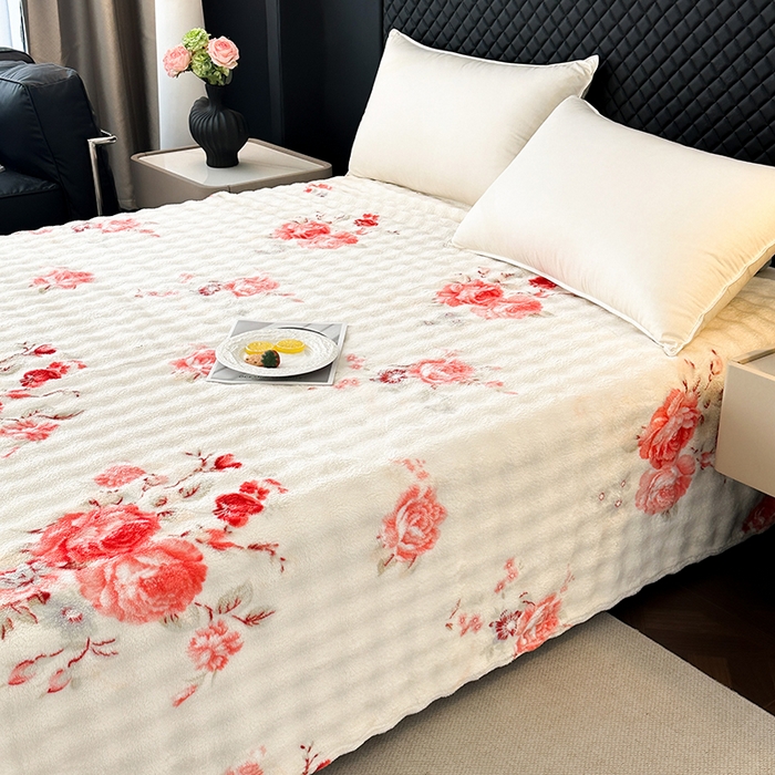 91家纺网 家纺一手货源 找家纺 欧妮家纺 2025新款亲肤舒适泡泡绒毛毯 国色天香