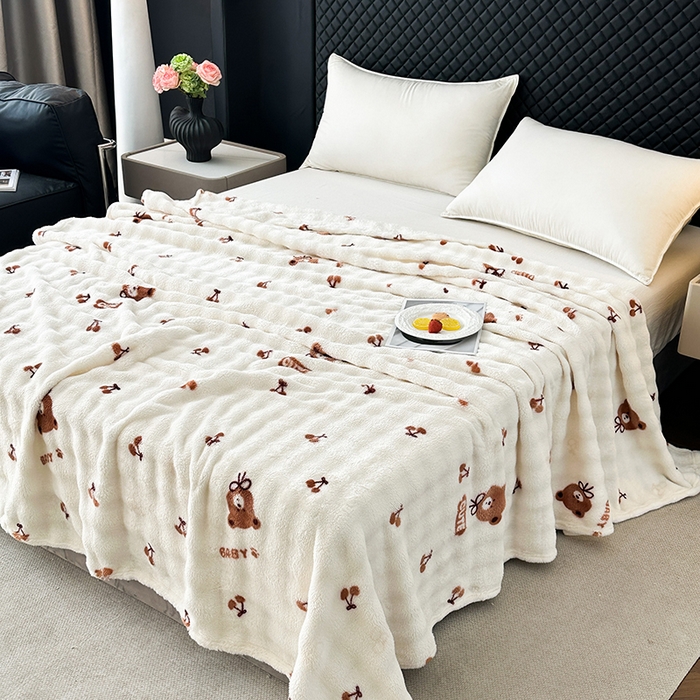 91家纺网 家纺一手货源 找家纺 欧妮家纺 2025新款亲肤舒适泡泡绒毛毯 樱桃熊