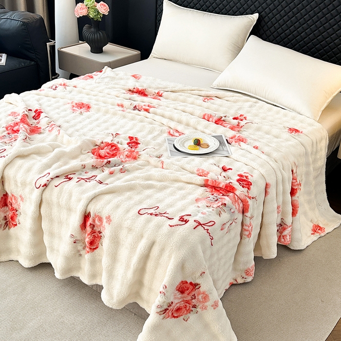 91家纺网 家纺一手货源 找家纺 欧妮家纺 2025新款亲肤舒适泡泡绒毛毯 国色天香