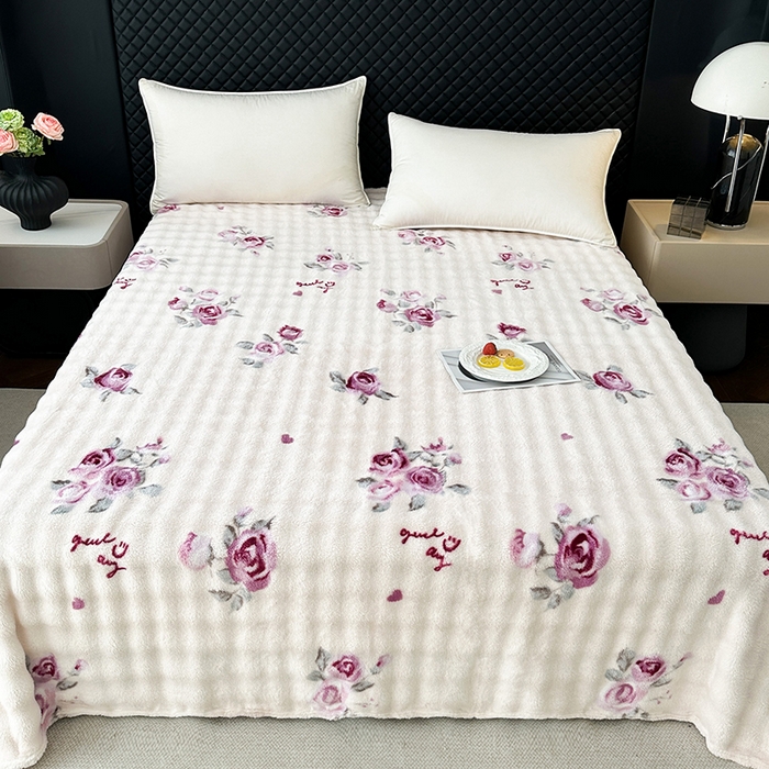 91家纺网 家纺一手货源 找家纺 欧妮家纺 2025新款亲肤舒适泡泡绒毛毯 玫瑰情缘