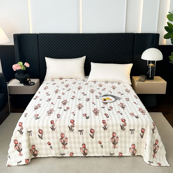 91家纺网 家纺一手货源 找家纺 欧妮家纺 2025新款亲肤舒适泡泡绒毛毯 郁金香