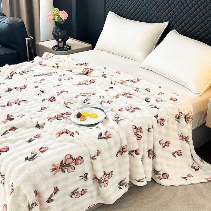 91家纺网 家纺一手货源 找家纺 欧妮家纺 2025新款亲肤舒适泡泡绒毛毯 郁金香