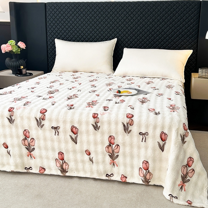 91家纺网 家纺一手货源 找家纺 欧妮家纺 2025新款亲肤舒适泡泡绒毛毯 郁金香