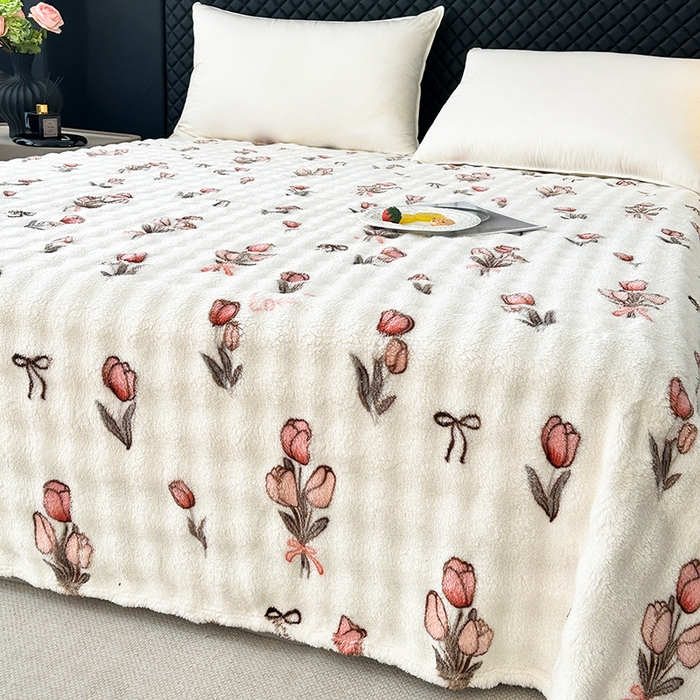 91家纺网 家纺一手货源 找家纺 欧妮家纺 2025新款亲肤舒适泡泡绒毛毯 郁金香