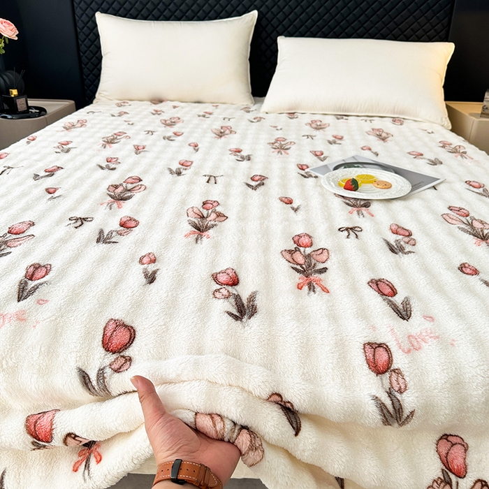 91家纺网 家纺一手货源 找家纺 欧妮家纺 2025新款亲肤舒适泡泡绒毛毯 郁金香