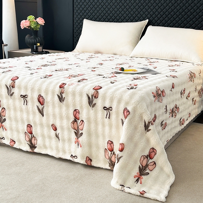 91家纺网 家纺一手货源 找家纺 欧妮家纺 2025新款亲肤舒适泡泡绒毛毯 郁金香