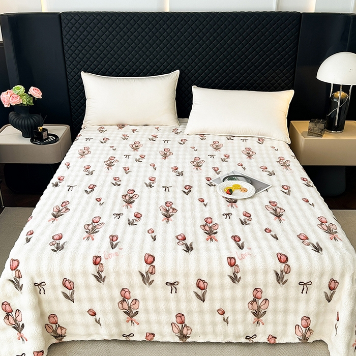 91家纺网 家纺一手货源 找家纺 欧妮家纺 2025新款亲肤舒适泡泡绒毛毯 郁金香