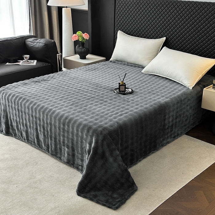 91家纺网 家纺一手货源 找家纺 欧妮家纺 2025新款亲肤舒适泡泡绒毛毯 高级灰