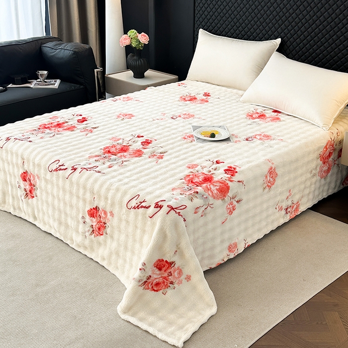 91家纺网 家纺一手货源 找家纺 欧妮家纺 2025新款亲肤舒适泡泡绒毛毯 国色天香