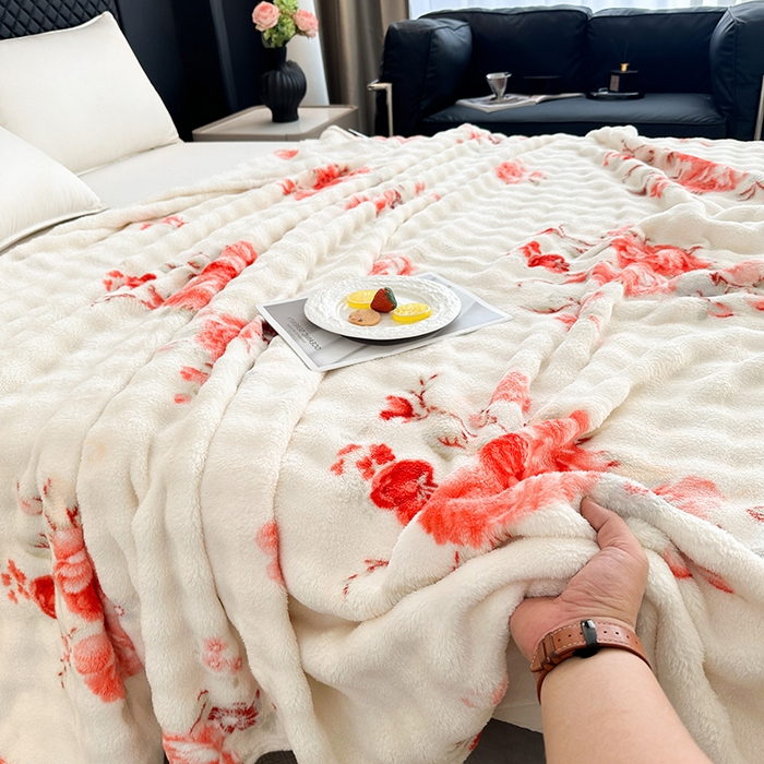 91家纺网 家纺一手货源 找家纺 欧妮家纺 2025新款亲肤舒适泡泡绒毛毯 国色天香