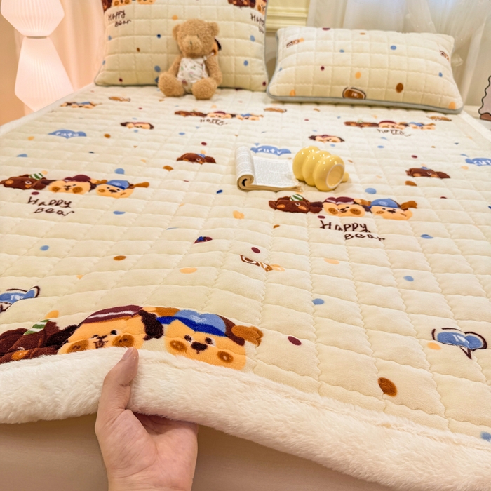 欧妮家纺 2025新款保暖牛奶绒夹棉床垫床褥子软垫 暖绒边-汪汪狗