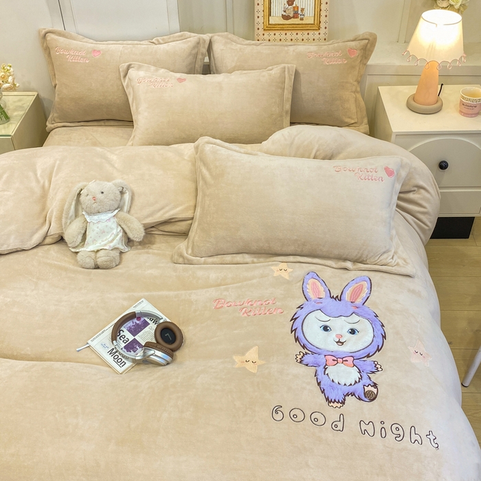 欧妮家纺 2025新款牛奶绒贴布绣四件套 小兔-奶咖