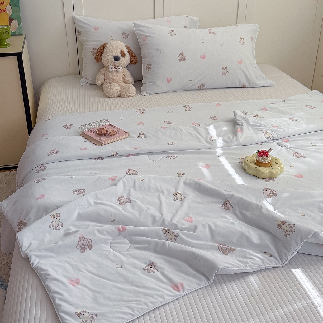 金梦拉家纺 2026春夏新款锦氨凉感丝印花系列夏被空调被夏凉被 爱心狗狗