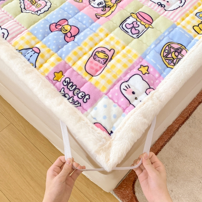 91家纺网 家纺一手货源 找家纺 欧妮家纺 2025新款A类牛奶绒床垫床褥子软垫 暖绒-少女心