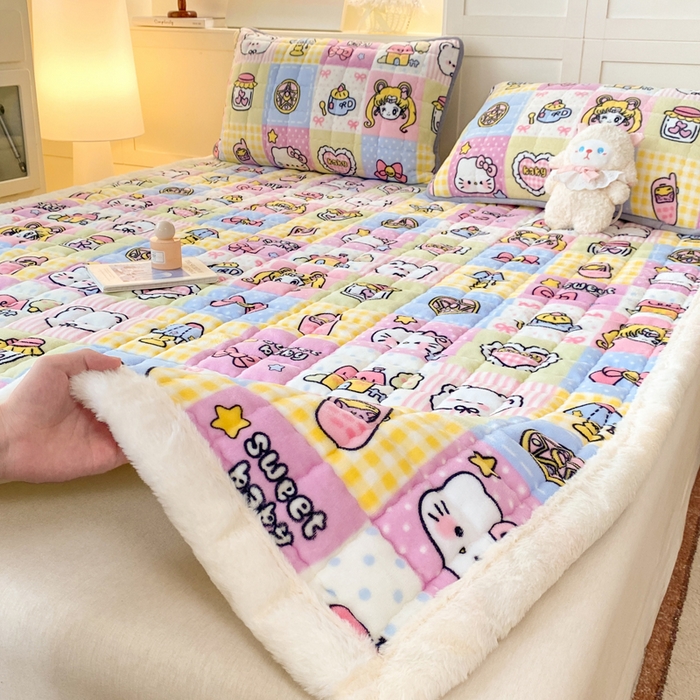 91家纺网 家纺一手货源 找家纺 欧妮家纺 2025新款A类牛奶绒床垫床褥子软垫 暖绒-少女心