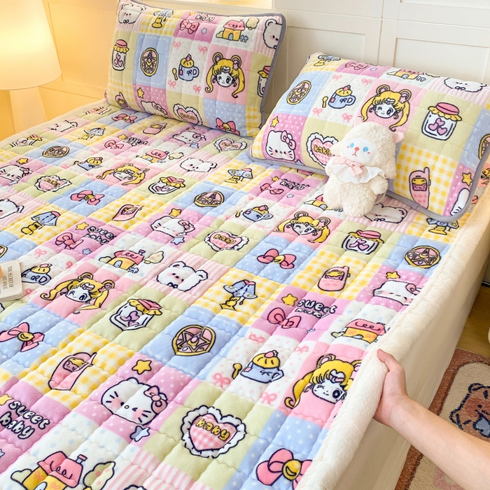 91家纺网 家纺一手货源 找家纺 欧妮家纺 2025新款A类牛奶绒床垫床褥子软垫 暖绒-少女心