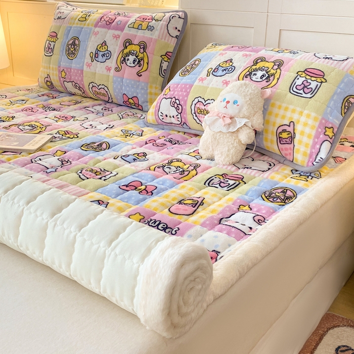 91家纺网 家纺一手货源 找家纺 欧妮家纺 2025新款A类牛奶绒床垫床褥子软垫 暖绒-少女心