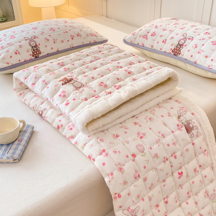 91家纺网 家纺一手货源 找家纺 欧妮家纺 2025新款A类牛奶绒床垫床褥子软垫 暖绒-小兔舞