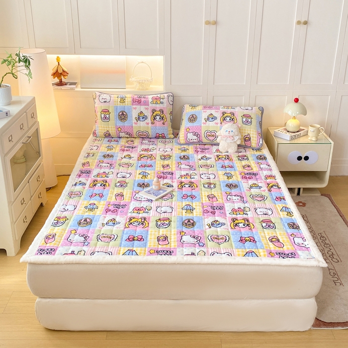 91家纺网 家纺一手货源 找家纺 欧妮家纺 2025新款A类牛奶绒床垫床褥子软垫 暖绒-少女心