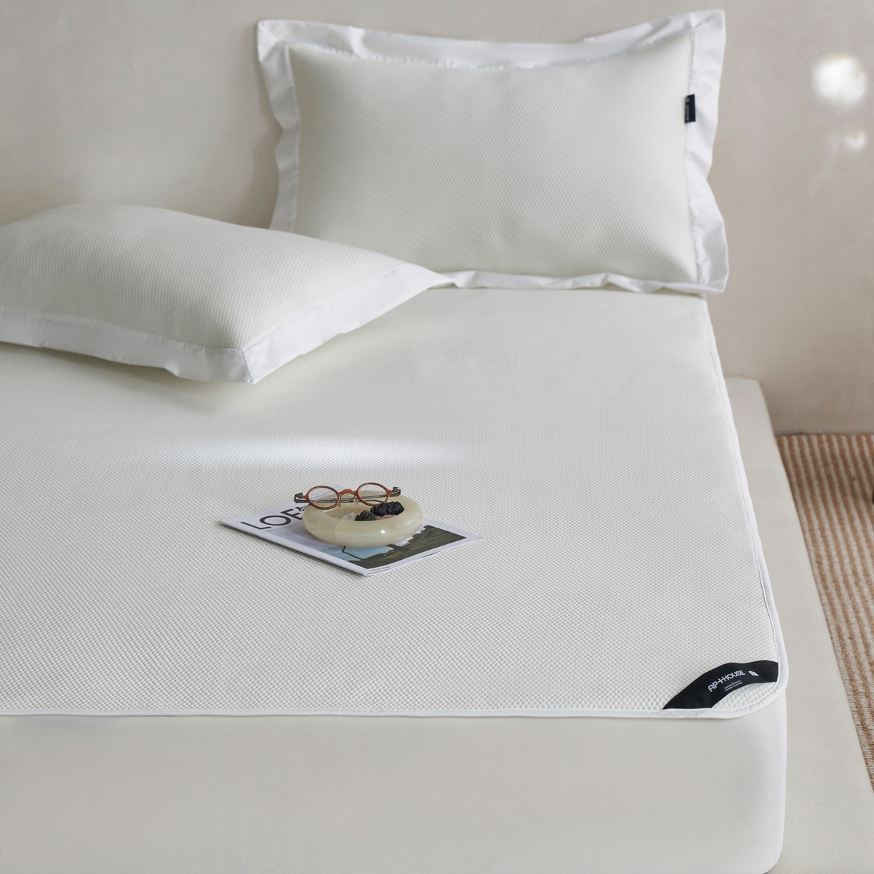 91家纺网 家纺一手货源 找家纺 三味舒屋 2026新款冰肌系列提花小凉豆豆席凉席席子 冰肌白床笠